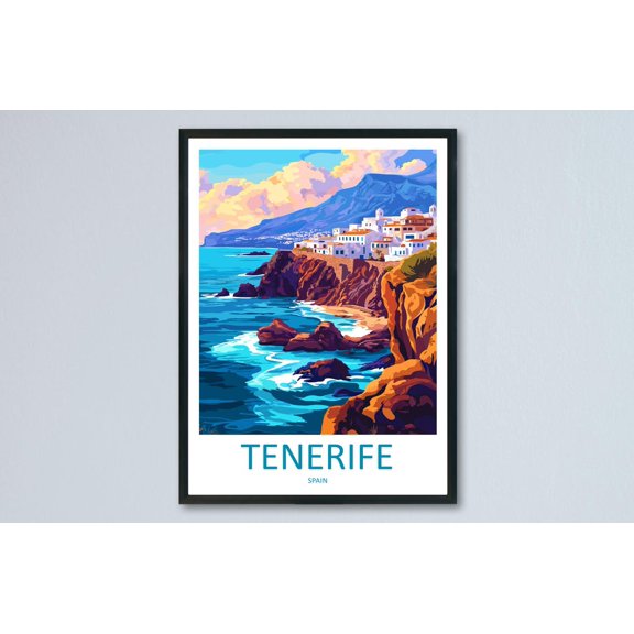 Tenerife Travel Print Tenerife Wall Art Canary Islands Poster Volcano Beach Decor Gift for Spain Lover Coastal Landscape Art Print, Poster Only