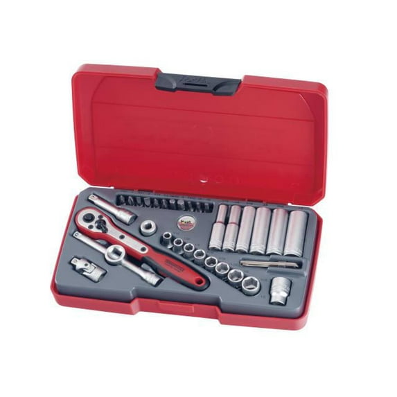 Teng Tools 35 Piece 1/4 Inch Drive 6 Point SAE Regular/Shallow & Deep Socket Set - T1435AF
