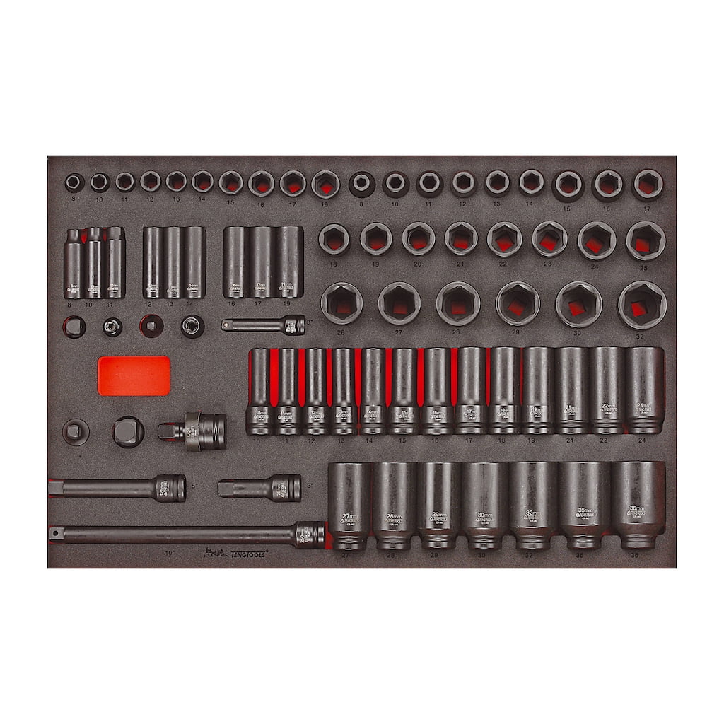 Teng Tools 73 Piece 3/8 Inch - 1/2 Inch Drive Regular & Deep EVA Foam ...