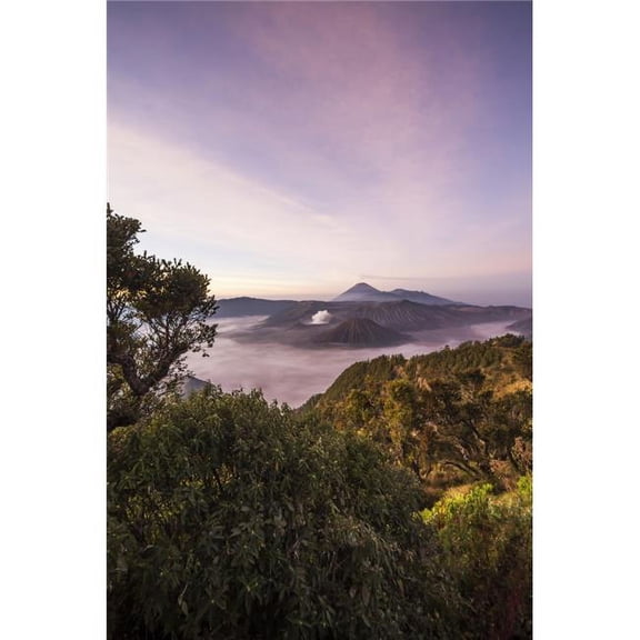 Tengger Caldera with Steaming Mount Bromo Mount Batok & Mount Semeru in The Background Seen From The Western Viewpoint Poster Print - 24 x 38 in. - Large