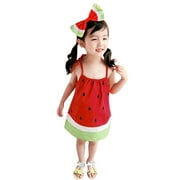 Tengma Baby Dresses Toddler Baby Kids Girls Slip Dress Watermelon Casual Ribbons Beach Dress Casual Dresses for Girls （Red,Size: 100）