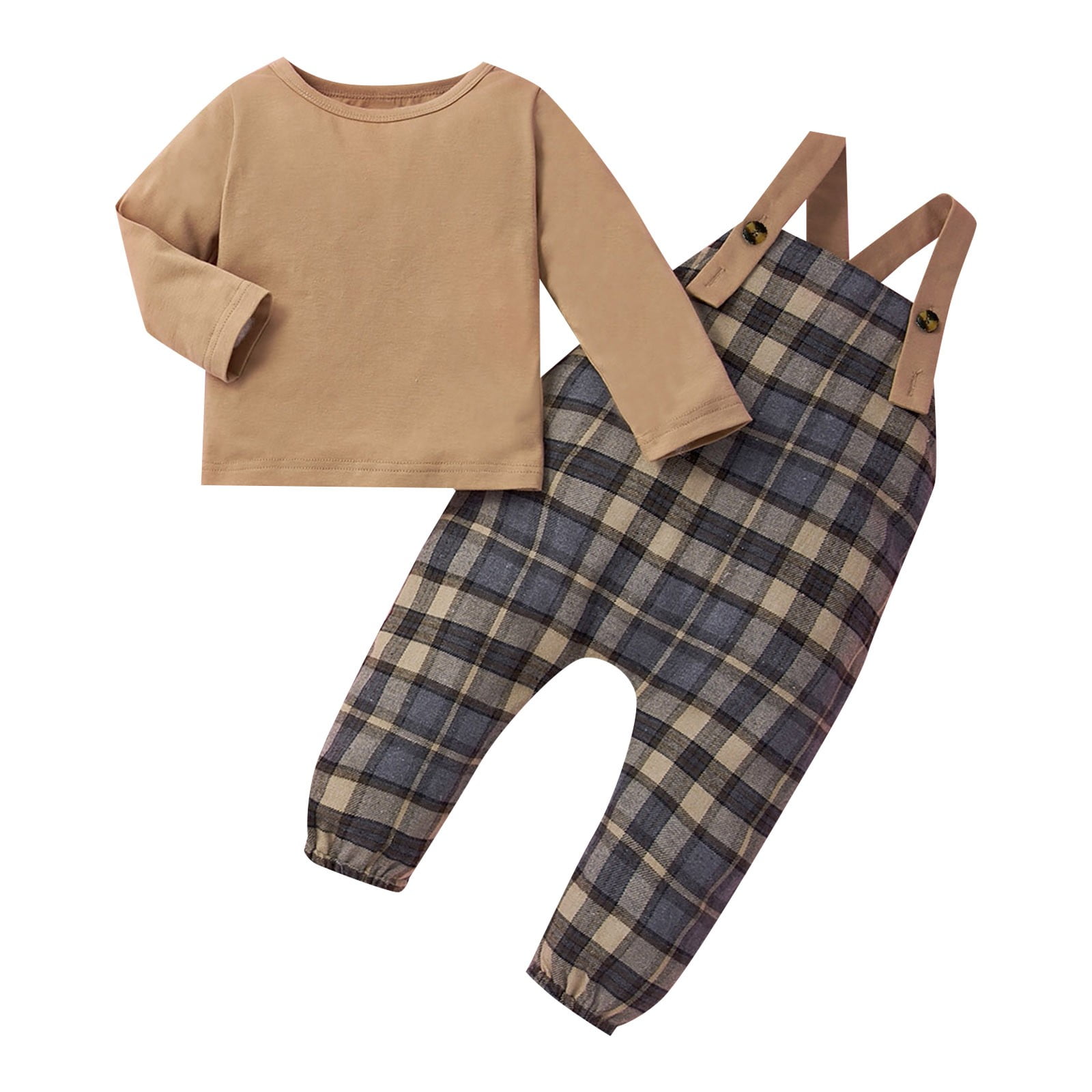 Tengma Toddler Boys Suspender Pants Outfit Infant Boys Pullover Long Sleeve Solid Color Bodysuit