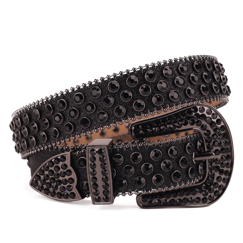 Tengmei Men Women Rhinestone Belt Luxury Strap Leather 