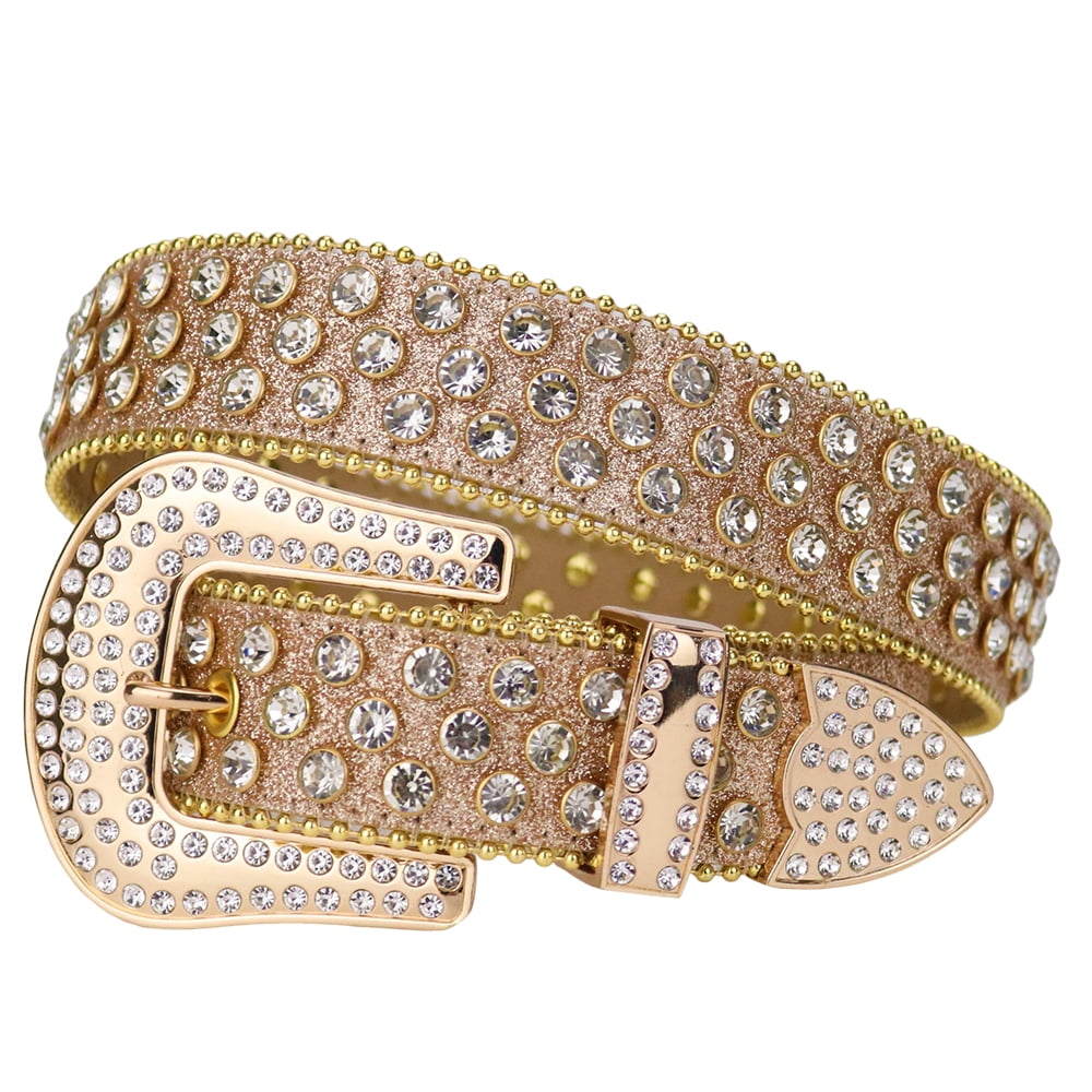 Tengmei Men Women Rhinestone Belt Luxury Strap Leather Sparkle