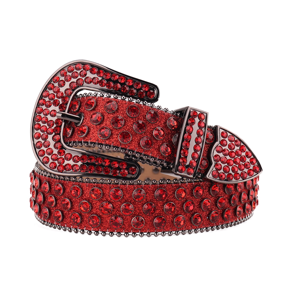 Tengmei Men Women Rhinestone Belt Luxury Strap Leather 