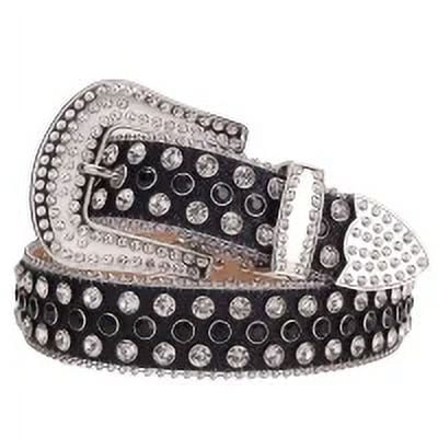 Tengmei Men Women Rhinestone Belt Western Bling Luxury Strap Leather Sparkle Studded Belts Blackwhite,42