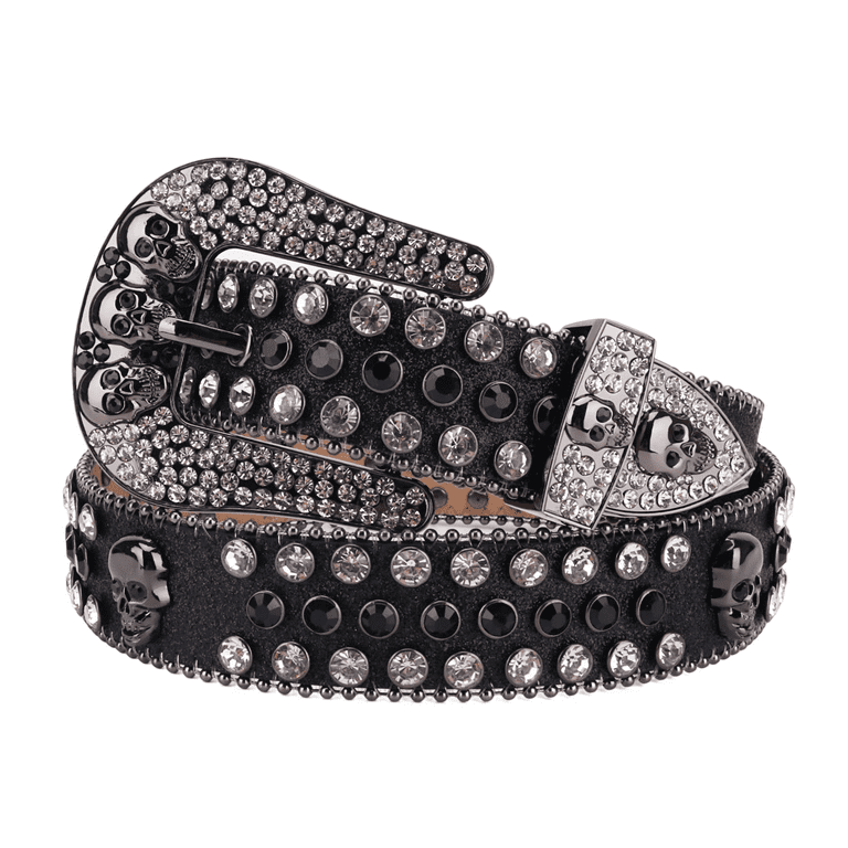Tengmei Men Women Rhinestone Belts Punk Fashion Studded Leather