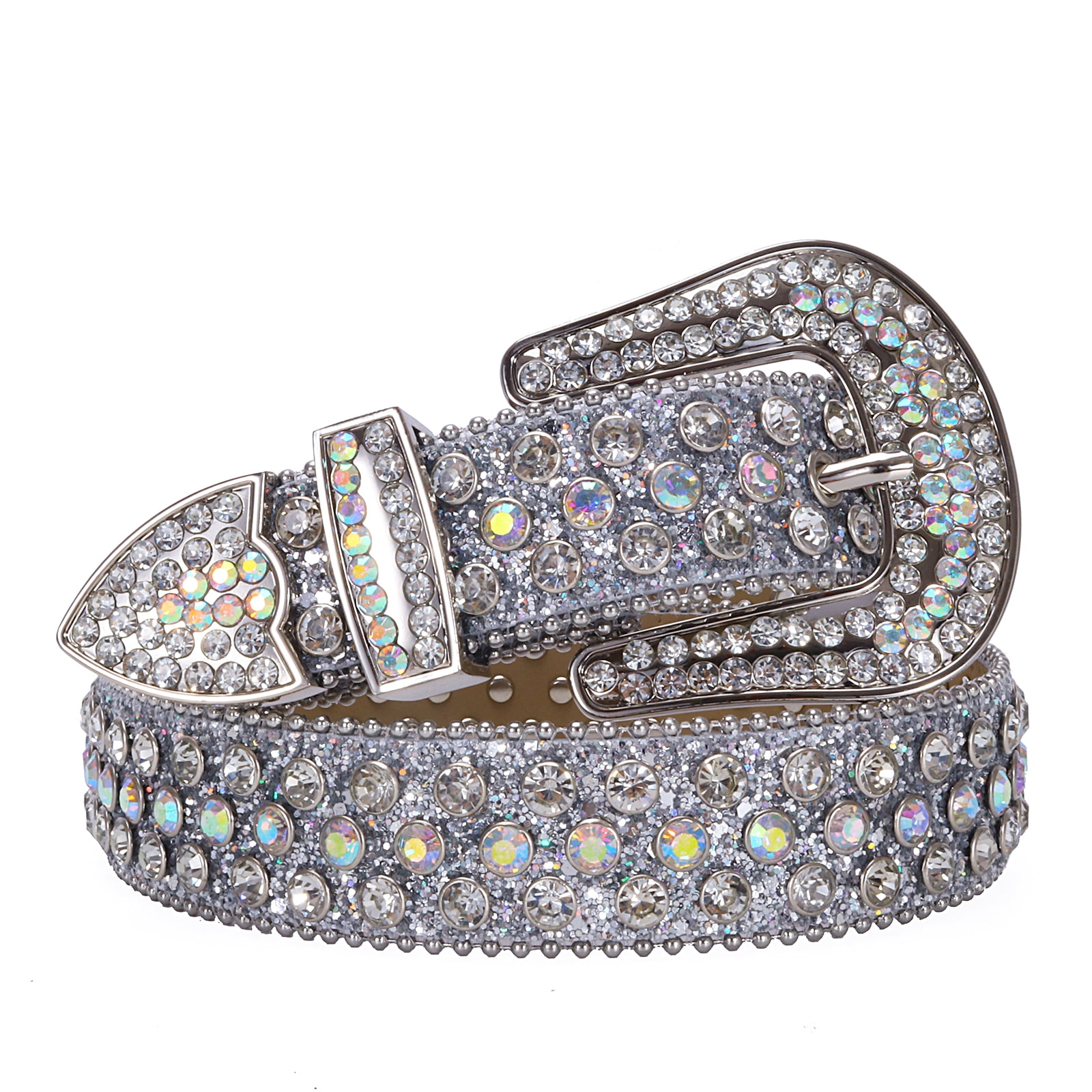 1569 Studded Belt Rhinestone For Women Men Belts Cowgirl Bling Silver CWCYYDSYY Women main image 4