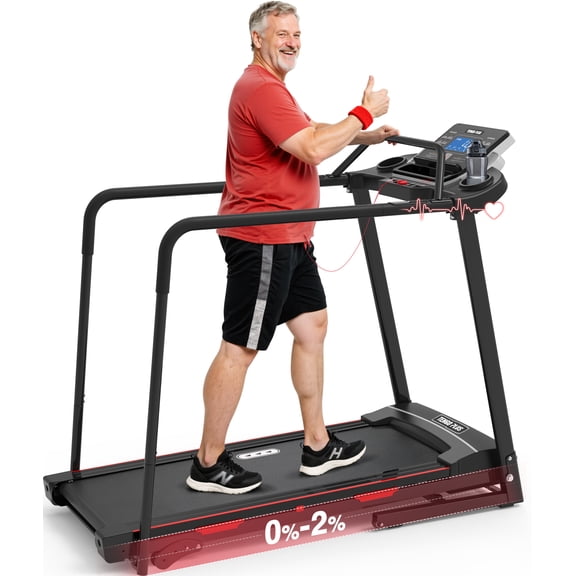 Tengo Plus Foldable Walking Treadmill for Seniors, 400 Lbs Capacity with Handrails