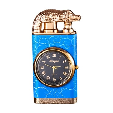 Tengw Double Fire Switching Lighter With Quartz Watch Metal Inflatable Windproof Blue Flame Lighter Fashion Gift