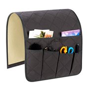 Teniux Non-Slip Couch Sofa Chair Armrest Organizer with 5 Pockets Armchair Caddy for Smart Phone, Book, Magazines, Ipad, TV Remote Control Holder Dark Grey, Cloth