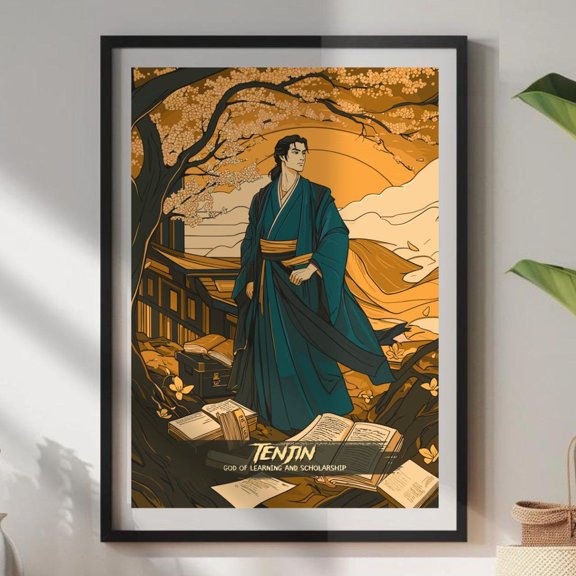 Tenjin Print: Japanese God Of Learning Mythology Art Home Decor Office Wall Art