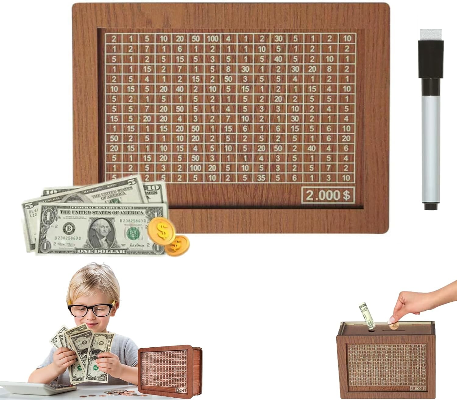 Wooden Cash Vault Savings Box With Countdown & Money Target - Eco-Friendly Money Bank For Kids & Adults - View #8