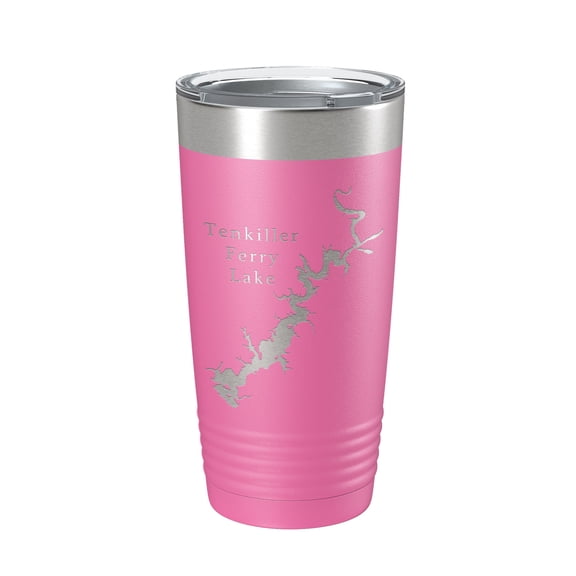 Tenkiller Ferry Lake Map Tumbler Travel Mug Insulated Laser Engraved Coffee Cup Oklahoma 20 oz Pink