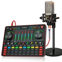 Tenlamp Live Sound Card Set with Condenser Mic / Audio Interface with DJ Mixer with Podcast Studio Equipment for Phone,PC,Youtube,Tiktok,Live Streaming(Black)