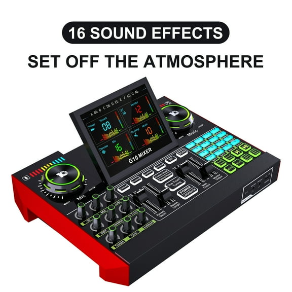 Tenlamp Vocal Effects, Live Sound Card with 13 Audio Interfaces, All-in-One Audio Mixer Device for Mobile PC Live Streaming