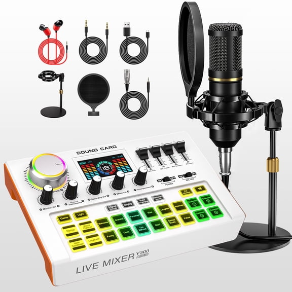 Tenlamp Y300 BM800 Live Sound Card Microphone Combo - Universal for Phone Computer Streaming Karaoke Recording