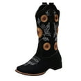 thumbnail image 1 of Tenmix Floral Stitched Cowboy Boots for Women Pointed Toe Low Chunky Heel Embroidered Rodeo Western Mid Calf Boots, 1 of 8
