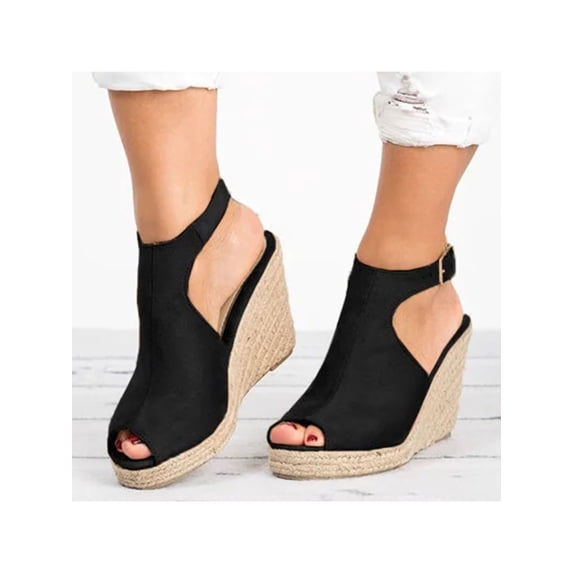 Tenmix Ladies Summer Espadrille Wedge Sandals Retro Ankle Strap Buckle Women's Comfortable Peep Toe Sandals