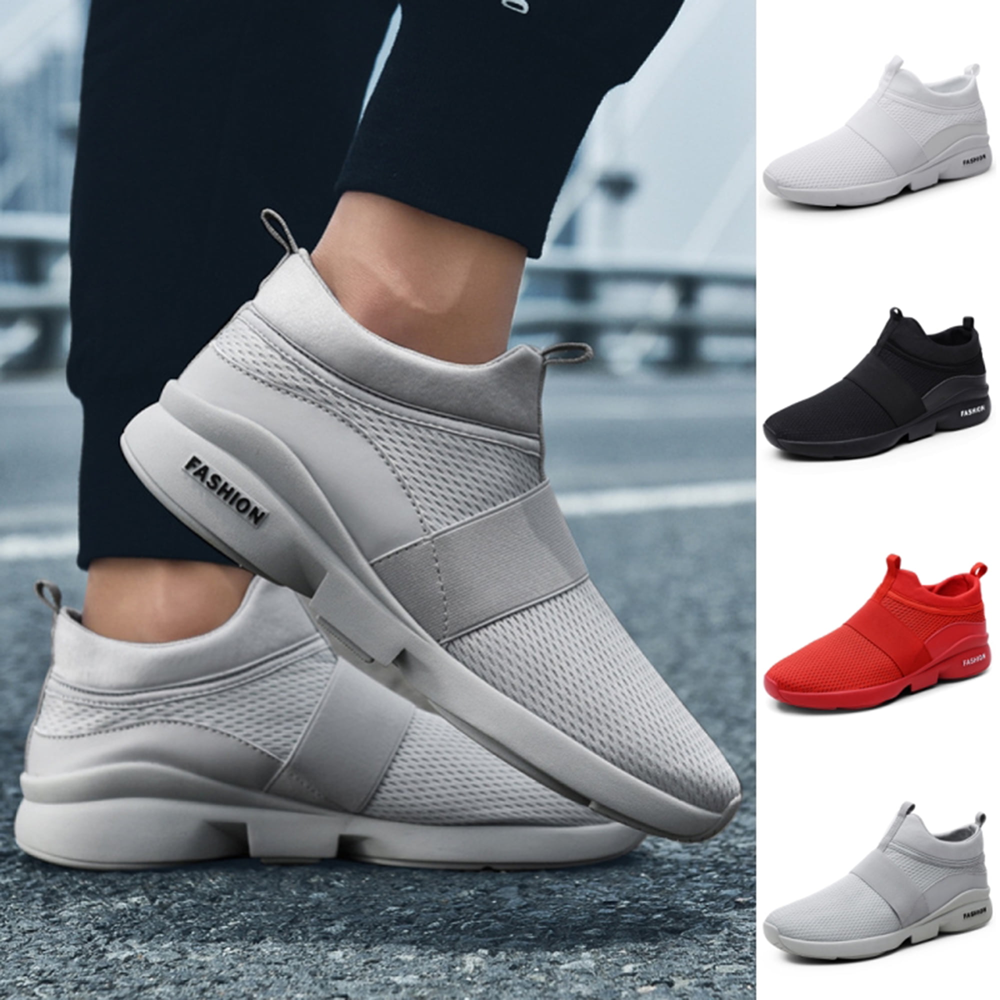 Tenmix Men's Comfortable Casual Sneakers Jogging Breathable Slip On Walking Shoes Work Non-slip Gray 6.5 - Walmart.com