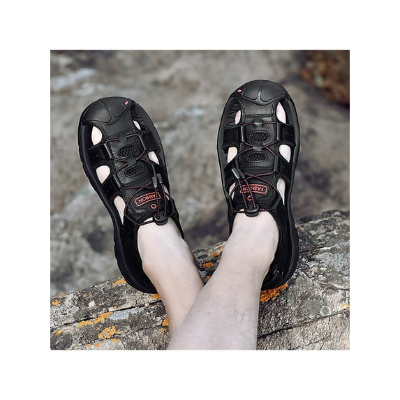 Tenmix Men's Hiking Sandals Closed Toe Water Sandals Anti-Slip Adjustable Athletic Sport Sandals for Summer Beach Outdoor Fishing