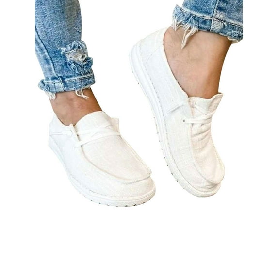 Tenmix Women Canvas Loafers-Anti Slip Ladies Casual Shoes Lace Up Walking Sneakers Size 4.5-10.5