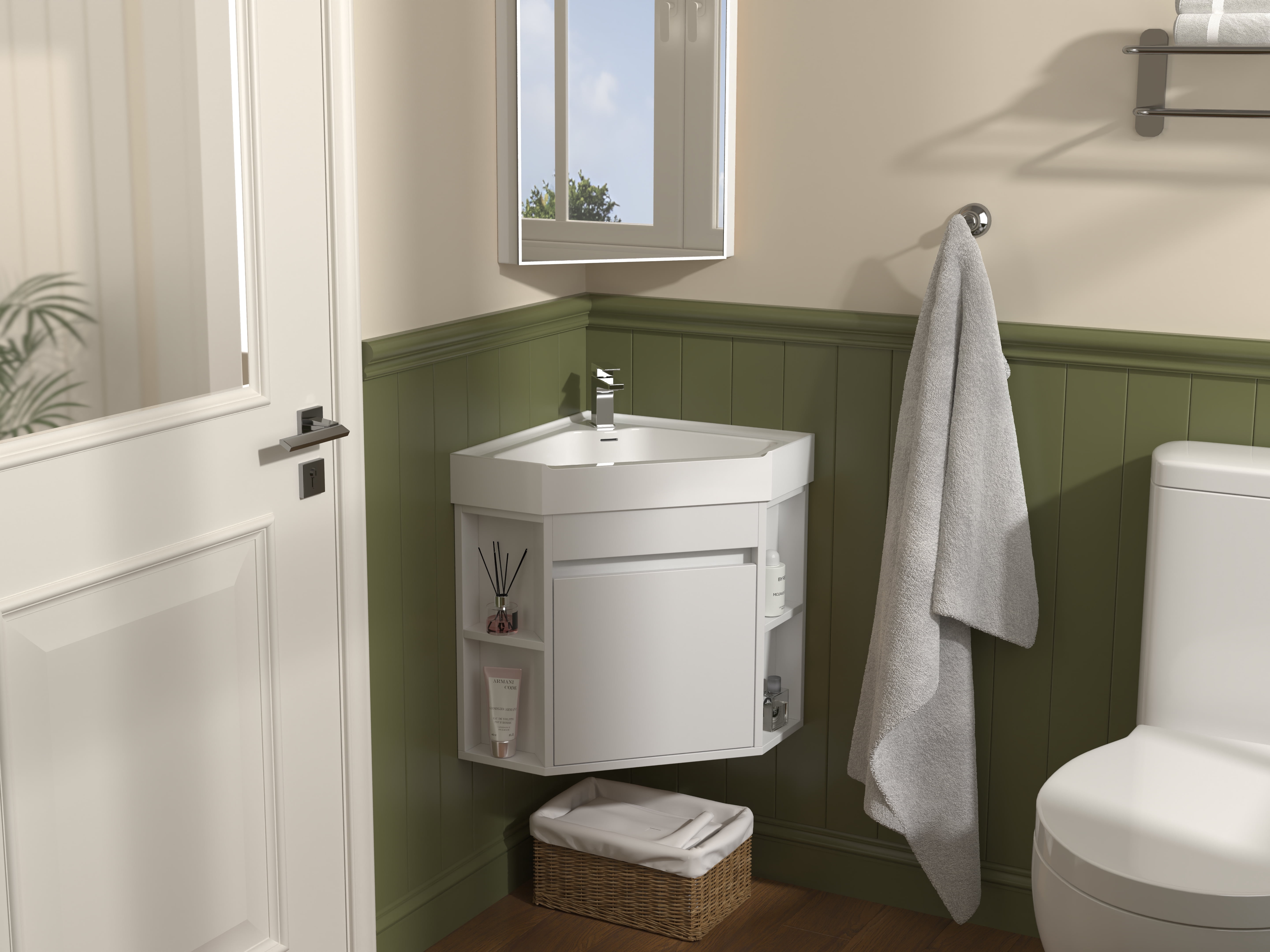 Tennant Brand 18" White Corner Bathroom Vanity with Matte Solid Surface
