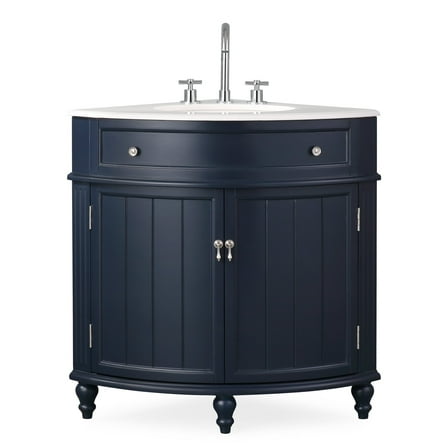 Tennant Brand 24" Navy Blue Corner Bathroom Vanity with White Quartz Top