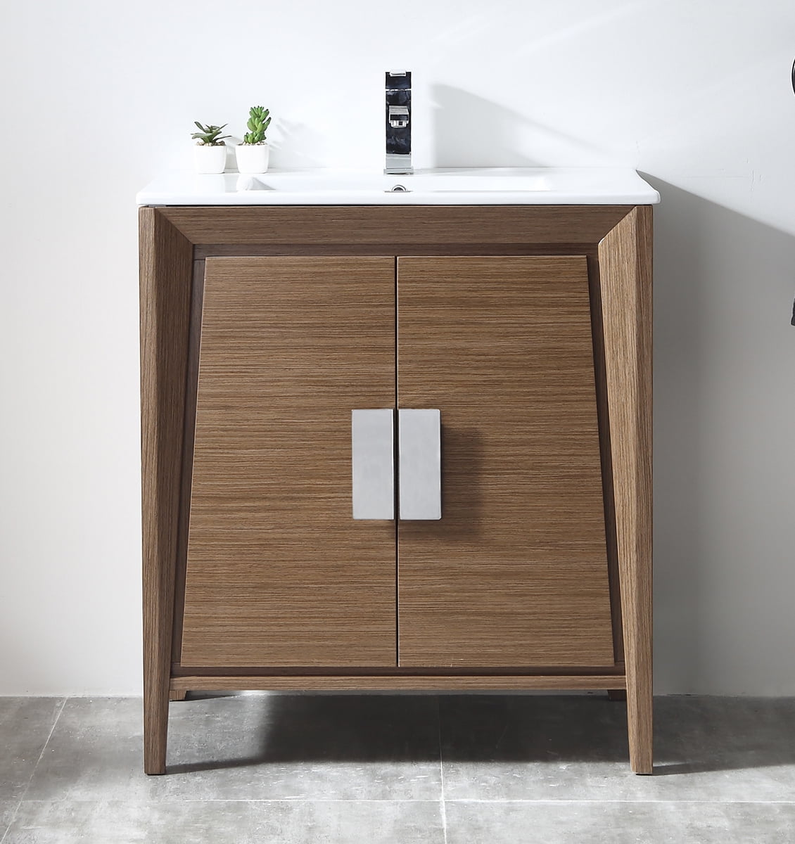 Tennant Brand 30" Modern Light Wheat Bathroom Vanity with White Ceramic Top