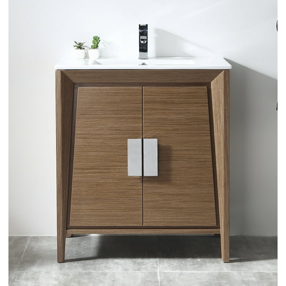 Tennant Brand 30" Modern Light Wheat Bathroom Vanity with White Ceramic Top