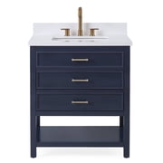 Tennant Brand 30 Modern Navy Blue Bathroom Vanity with White Quartz Top