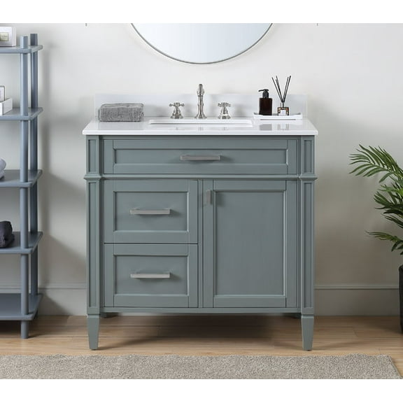 Tennant Brand 36" Gray Modern Bathroom Vanity with White Quartz Top