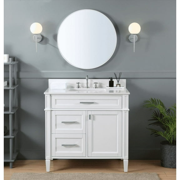 Tennant Brand 36" White Modern Bathroom Vanity with White Quartz Top
