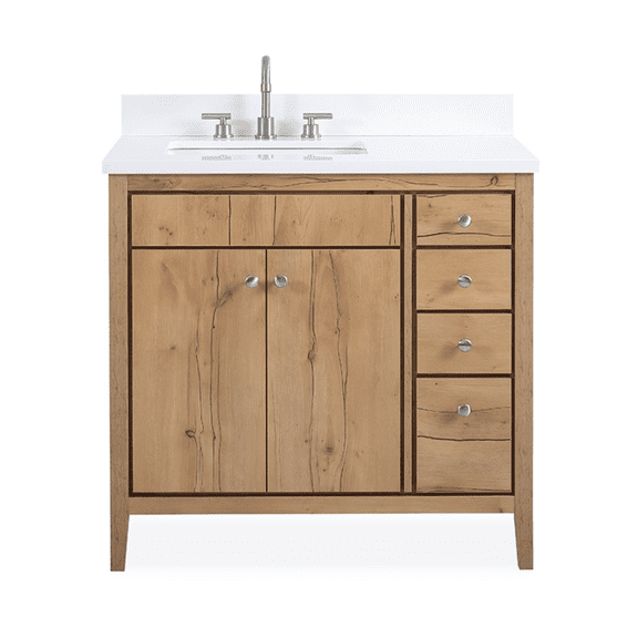 Tennant Brand 36" Wood Finish Bathroom Vanity with White Quartz Top