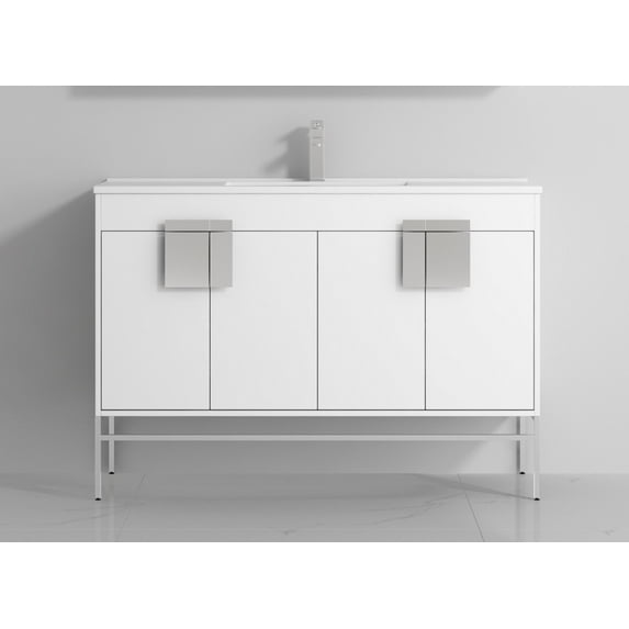 Tennant Brand 47" White Modern Bathroom Vanity with White Ceramic Top
