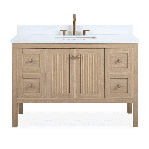 Tennant Brand 48" Modern Light Oak Bathroom Vanity with White Quartz Top