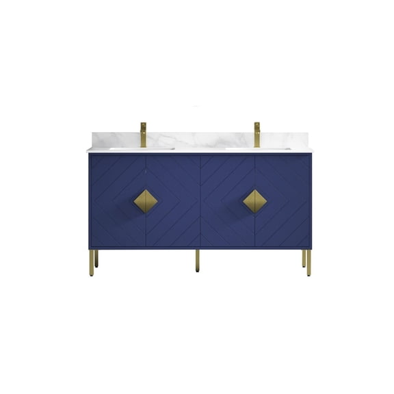 Tennant Brand 60" Modern Navy Blue Bathroom Vanity with Fairy Quartz Top