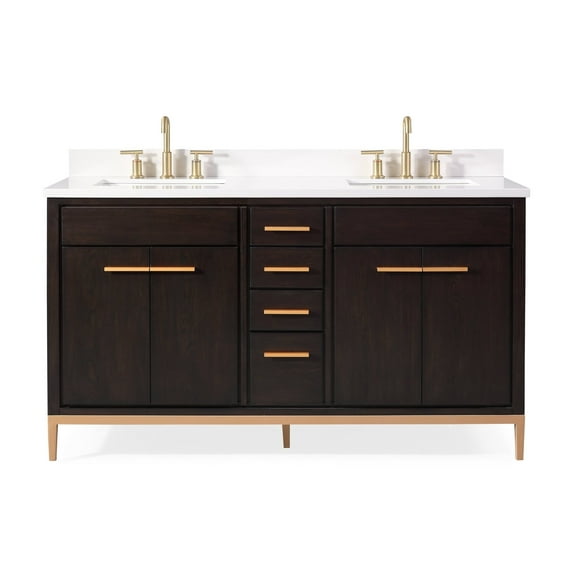 Tennant Brand 60" Modern Espresso/Wenge Bathroom Vanity with White Quartz Top