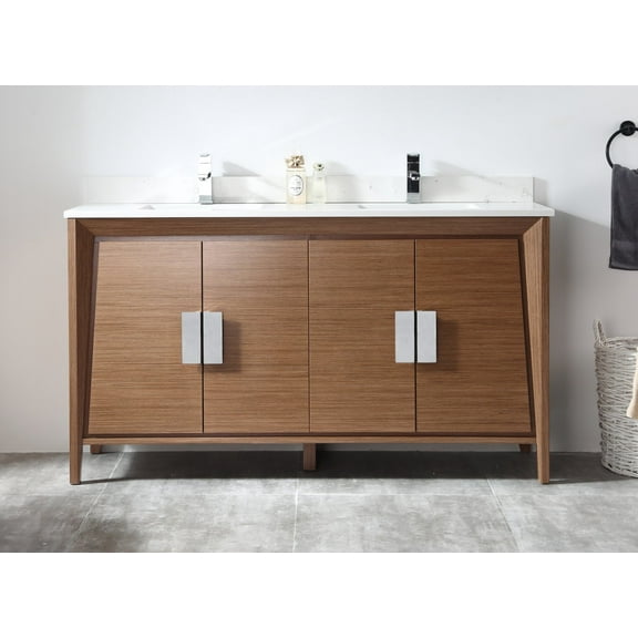 Tennant Brand 60" Modern Light Wheat Bathroom Vanity with White Quartz Top