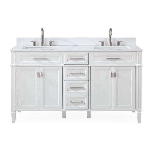 Tennant Brand 60" Modern White Bathroom Vanity with White Quartz Top
