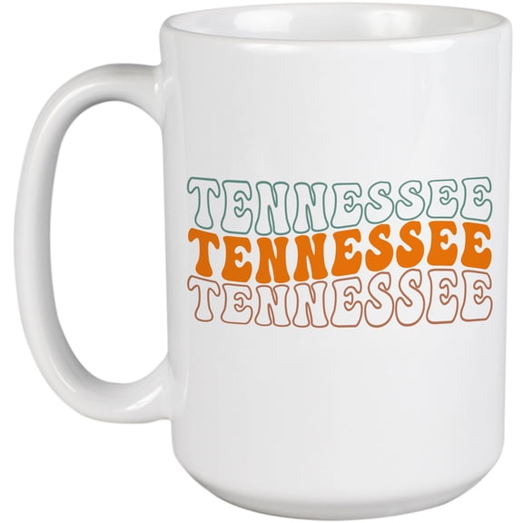 Tennessee, America, USA or US State Themed, Groovy Retro Wavy Text Merch Gift, White 15oz Ceramic Mug