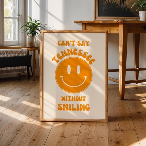 Tennessee Art Print Retro Tennessee Wall Decor Fun Tn Typography Print Orange Smiley Face Dopamine Dorm Decor Home Decor #591, Unframed Poster Size 8x12