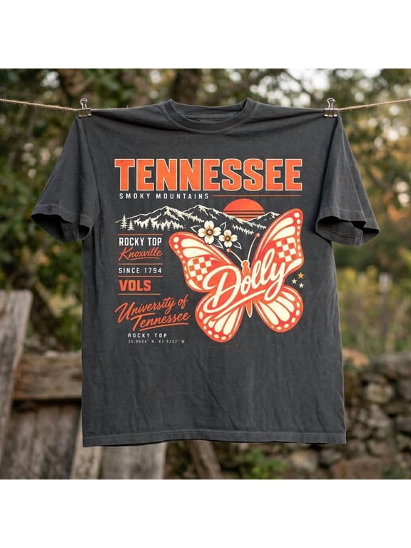Tennessee Butterfly Orange Game Day Dolly Tribute Memorial T-Shirt