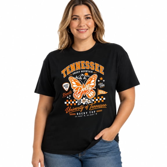 Tennessee Butterfly University Graphic Women's Crew Neck Short Sleeve Retro T-Shirt