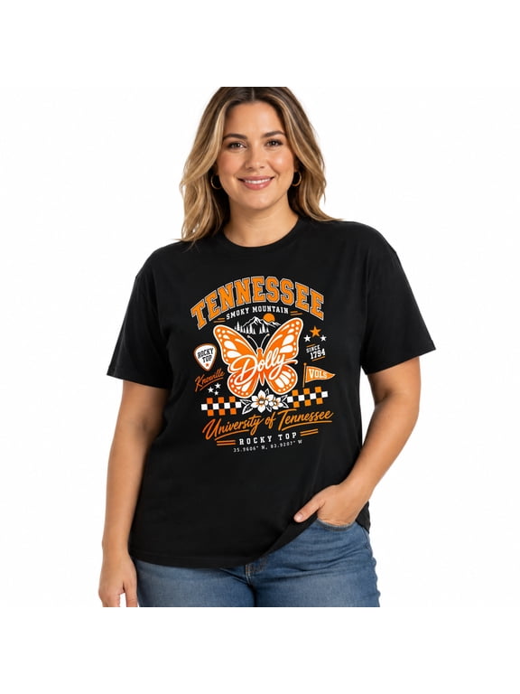 Tennessee Butterfly University Graphic Women's Crew Neck Short Sleeve Retro T-Shirt