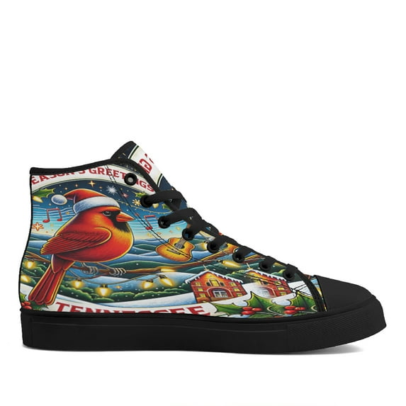 Tennessee Christmas Cardinal Season Greetings Merry Christmas High Top Canvas Shoes Sneakers Black Size 13