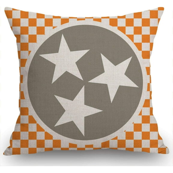 Tennessee Cotton Linen Throw Pillow Case Tennessee Orange Grey Star Flag Printed Pillow Cushion Cover Home Sofa Decorative 18 X 18 Inch (Cushion Cover)