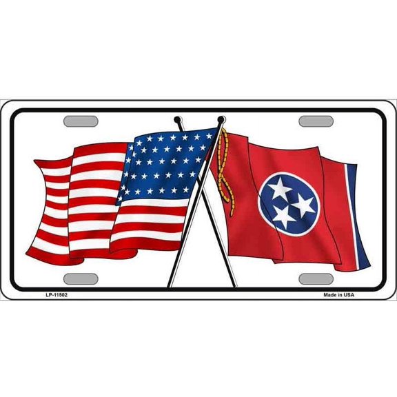 Tennessee Crossed U.S. Flag Metal License Plate