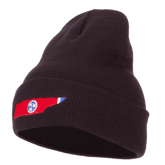 Tennessee Flag Map Embroidered Long Beanie - Black OSFM