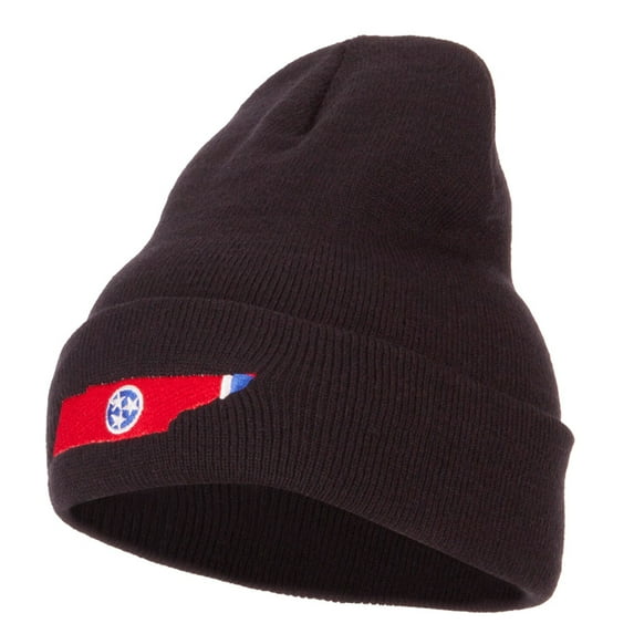 Tennessee Flag Map Embroidered Long Beanie - Black OSFM